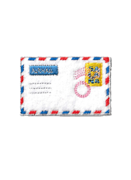 iron-on patch of a postcard