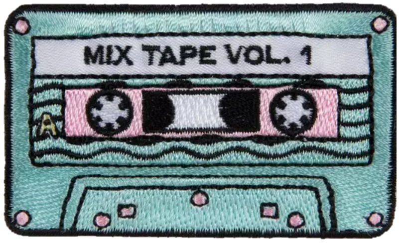 iron-on patch of a cassette tape